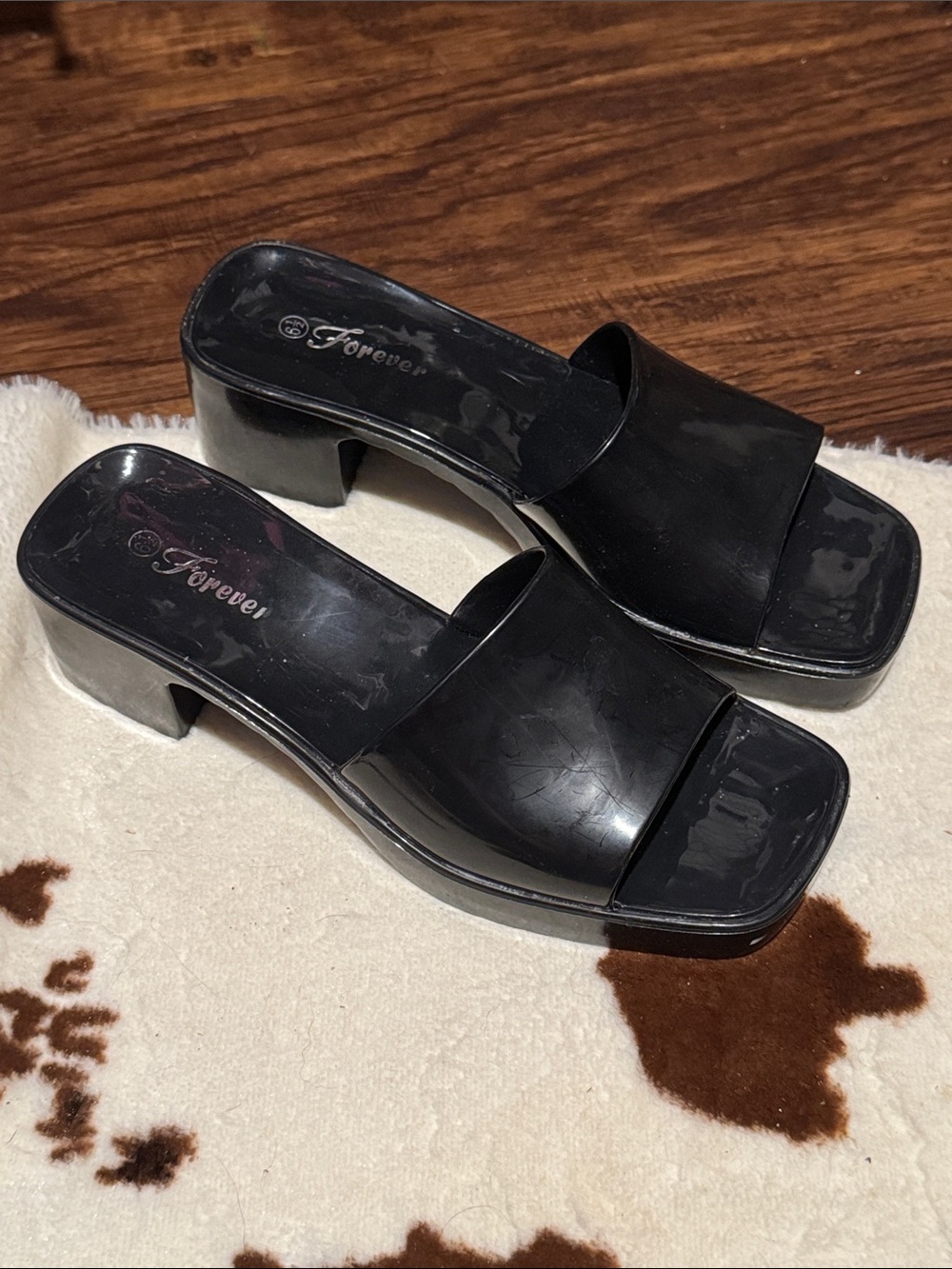 Y2k Black Patent Slide Mules